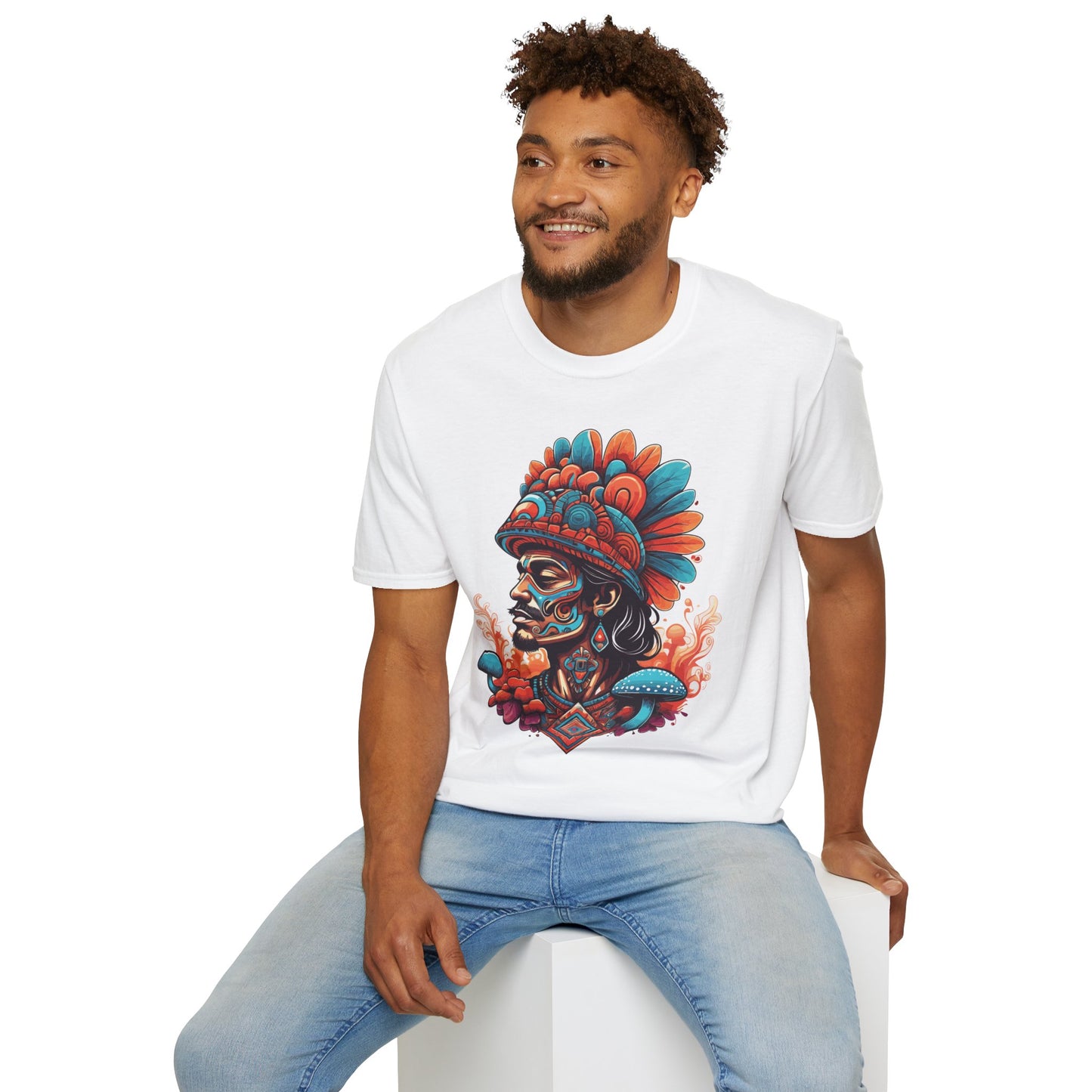 Psychedelic Indigenous Man Unisex Softstyle T-Shirt | Indigenous Rebel Frequency