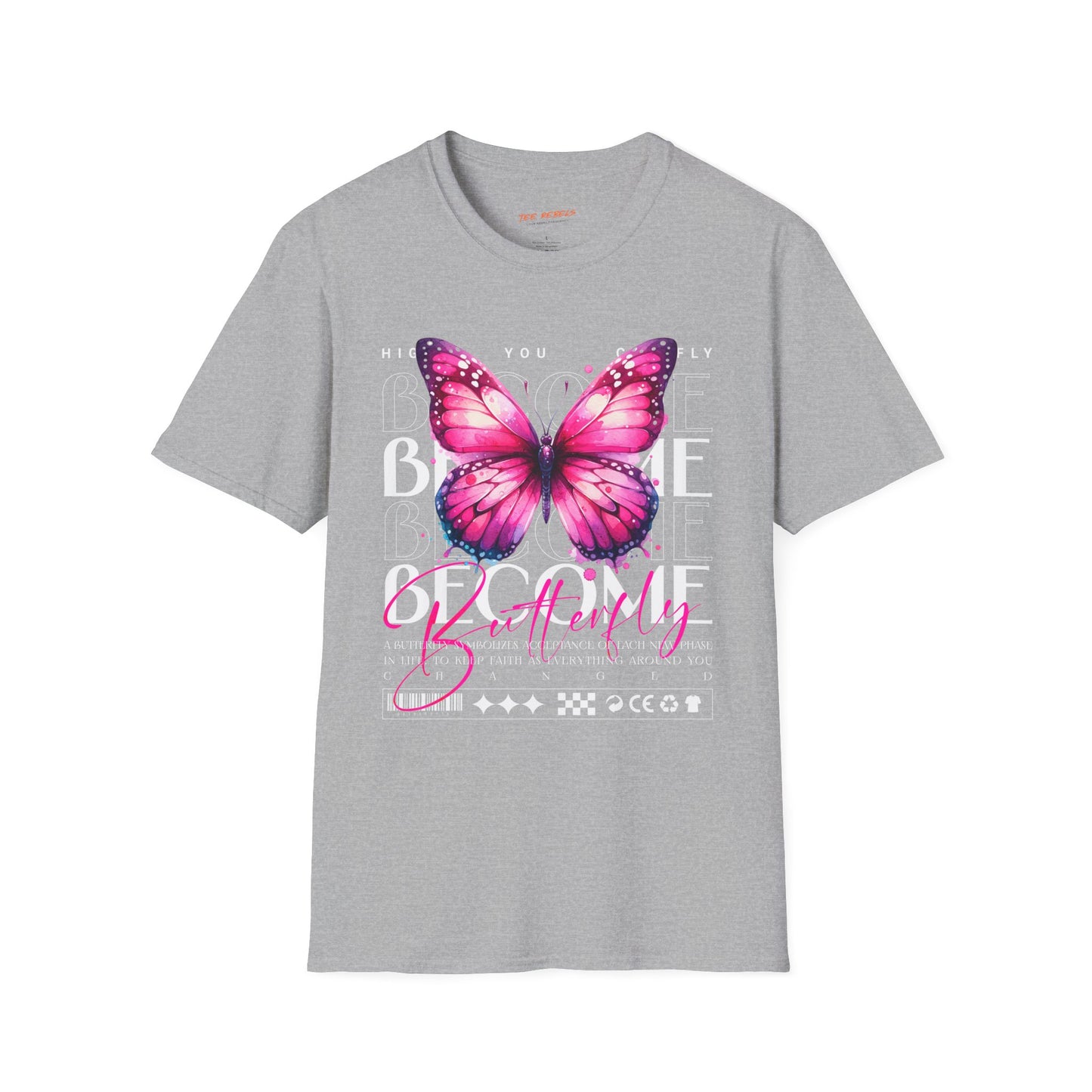 Become Butterfly T-Shirt — Pink Butterfly & "Spread Love" Rose Graphic Tee