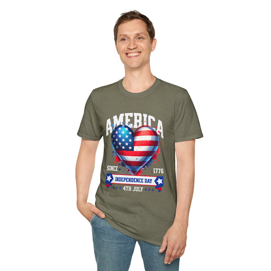 4th of July Heart America Unisex Streetwear T-Shirt | America Graphic T-Shirt | America Rebel Frequency