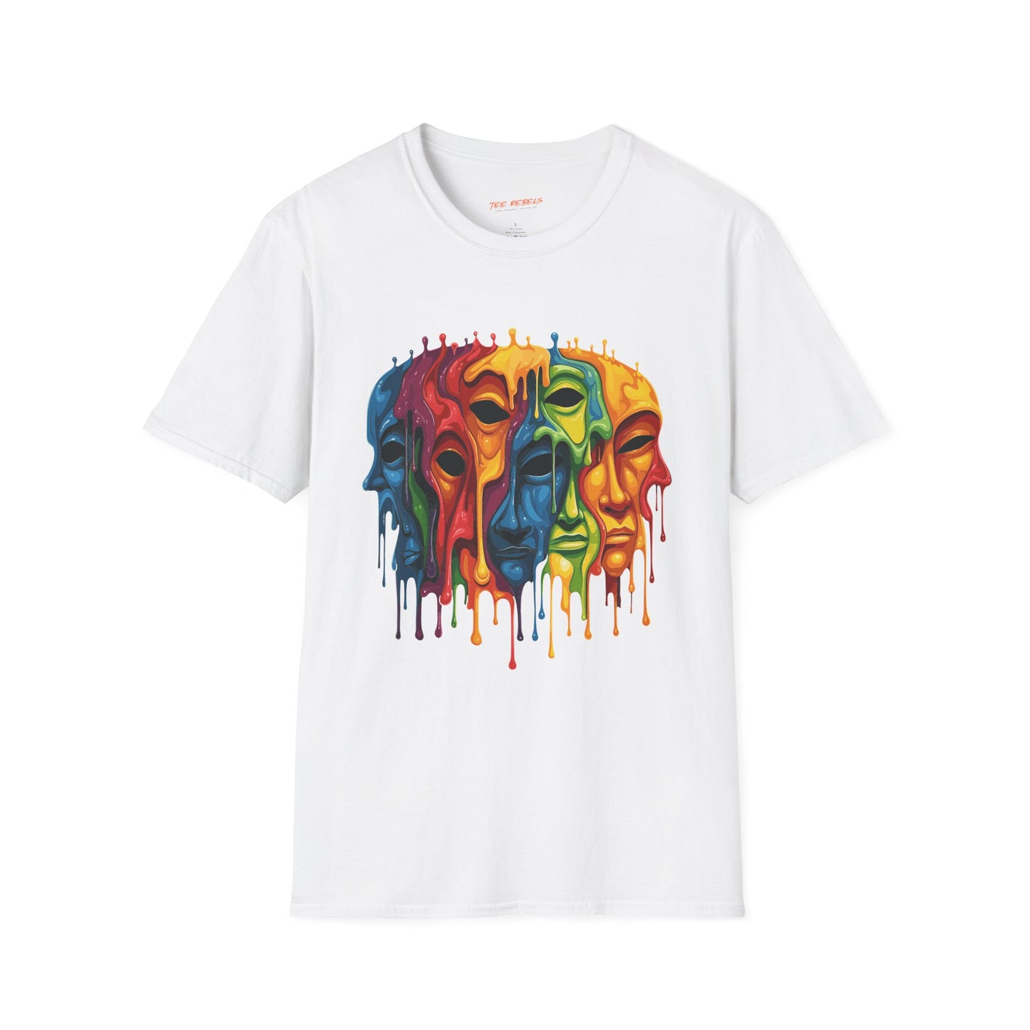 Colorful Artistic Face T-Shirt, Unisex Art Tee, Drippin Faces Art, Molten Faces