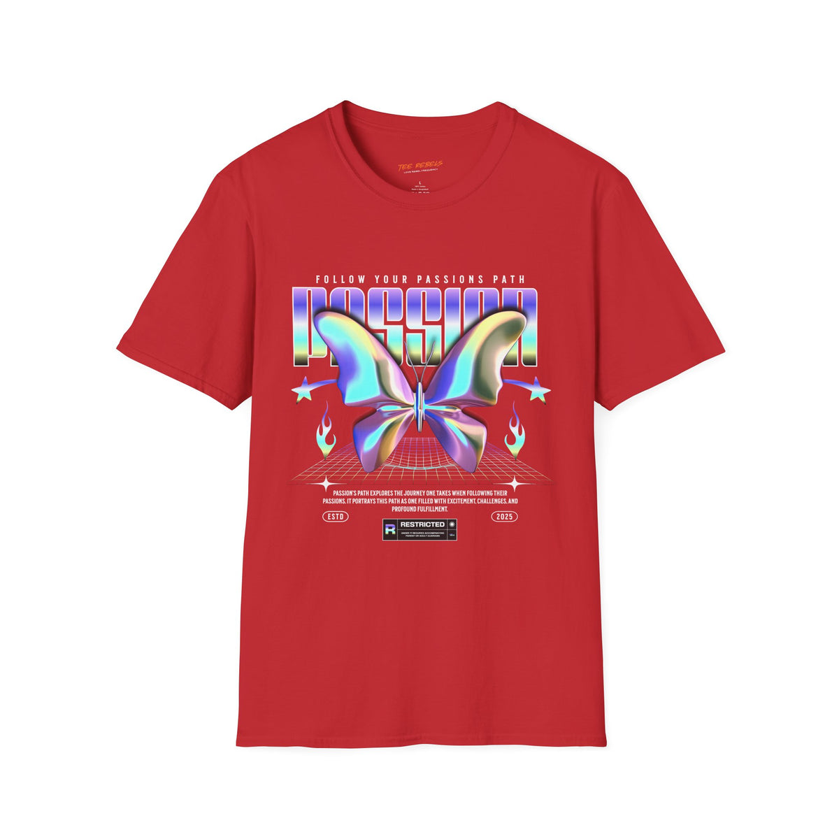 Passion Chrome Butterfly Spread Love Rose Graphic T-Shirt