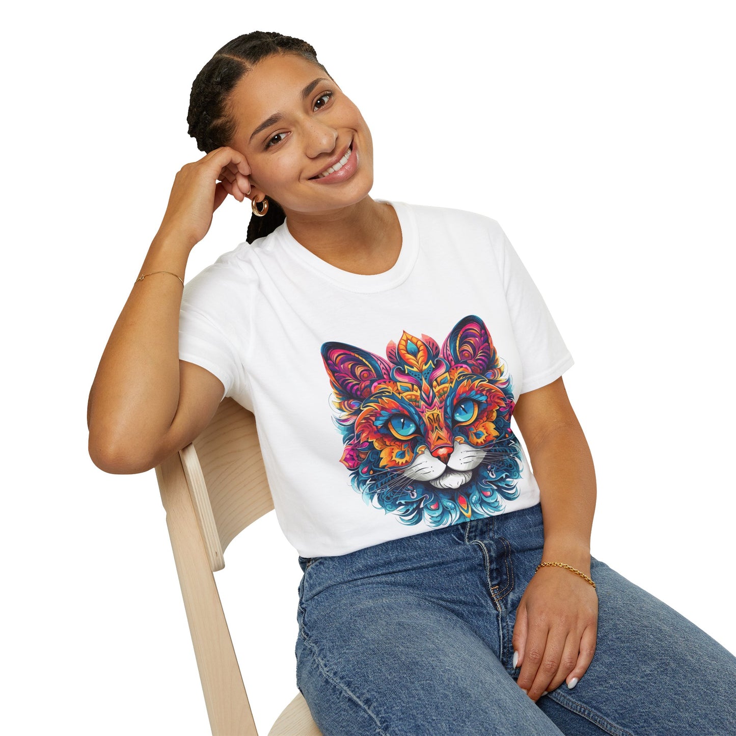 Psychedelic Cat Mandala Unisex Softstyle T-Shirt | Cat Rebel Frequency