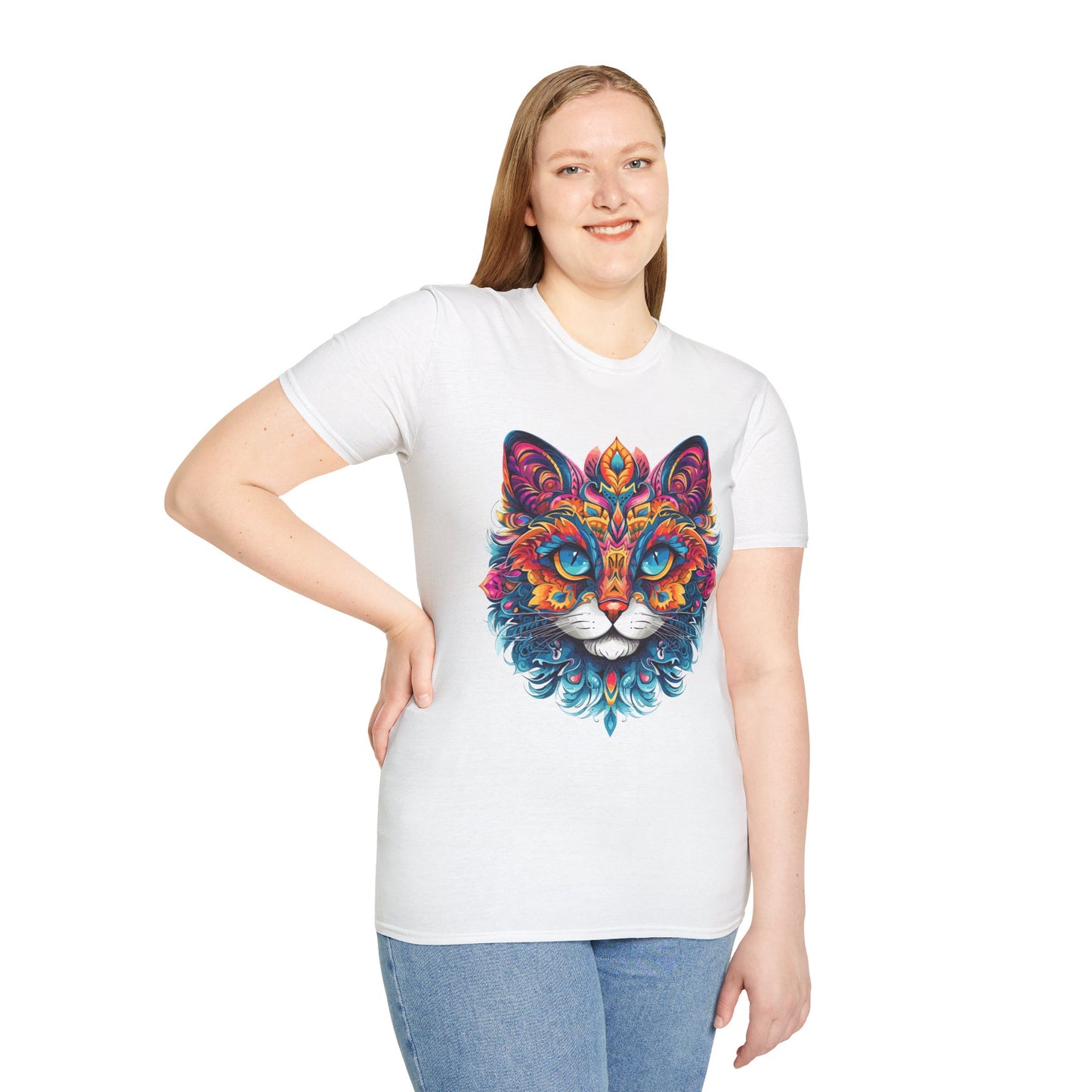 Psychedelic Cat Mandala Unisex Softstyle T-Shirt | Cat Rebel Frequency