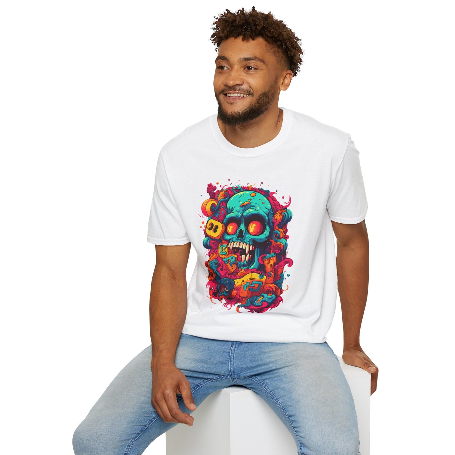 Psychedelic Skull Graphic Unisex Softstyle T-Shirt | Skull Rebel Frequency