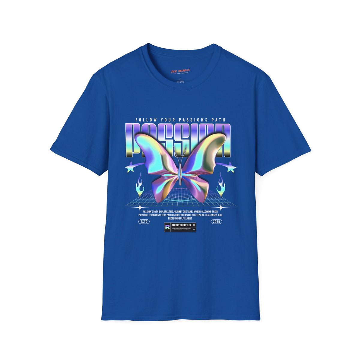 Passion Chrome Butterfly Spread Love Rose Graphic T-Shirt