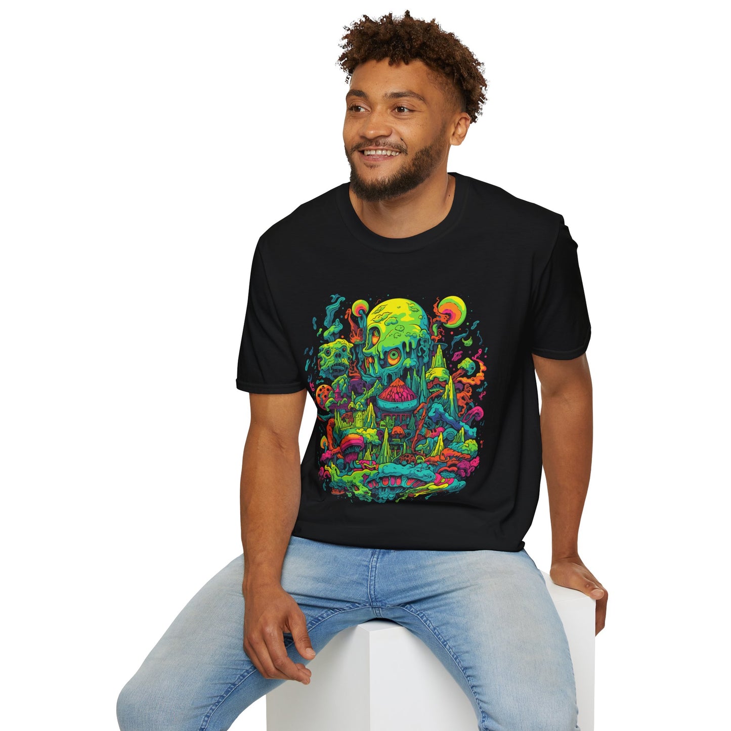 Psychedelic Fantasy Mushroom Art Unisex Softstyle Tee | Mushroom Rebel Frequency