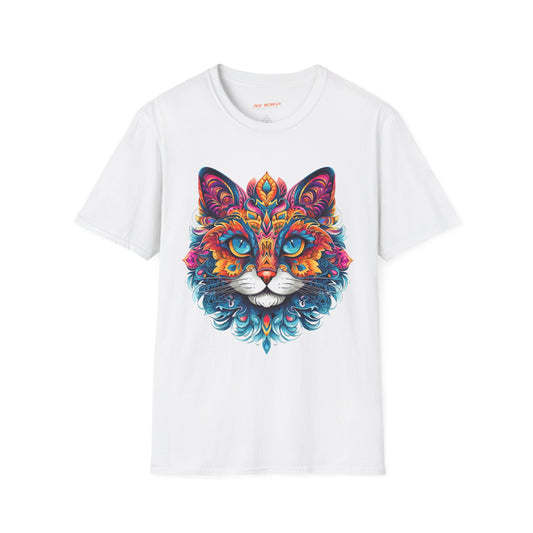 Psychedelic Cat Mandala Unisex Softstyle T-Shirt | Cat Rebel Frequency