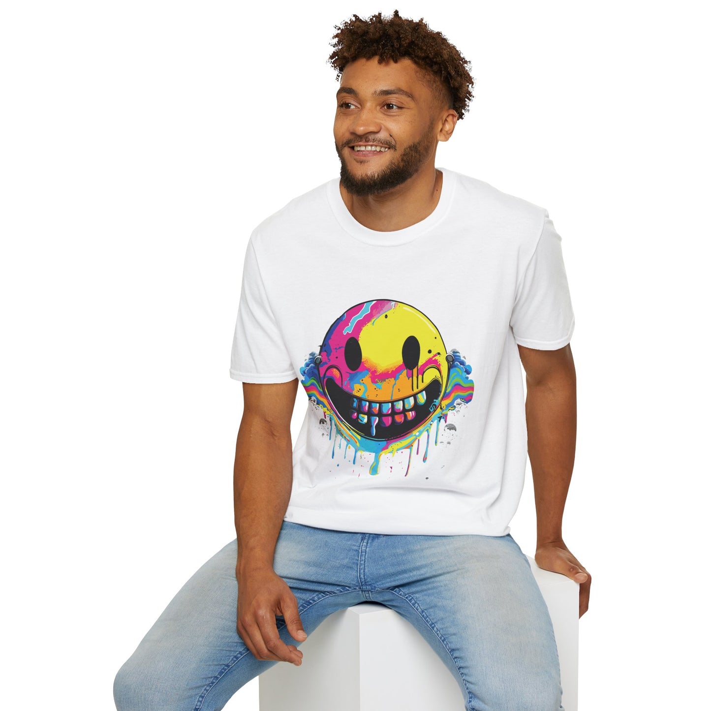 Vibrant Smiley Graphic Unisex Softstyle T-Shirt | Smile Rebel Frequency