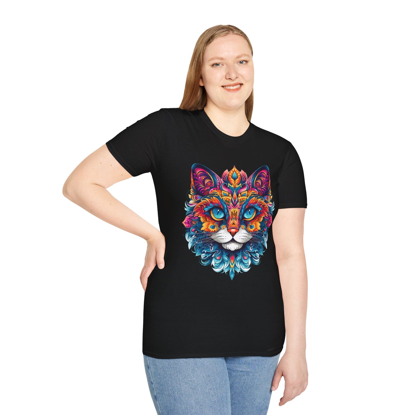 Psychedelic Cat Mandala Unisex Softstyle T-Shirt | Cat Rebel Frequency