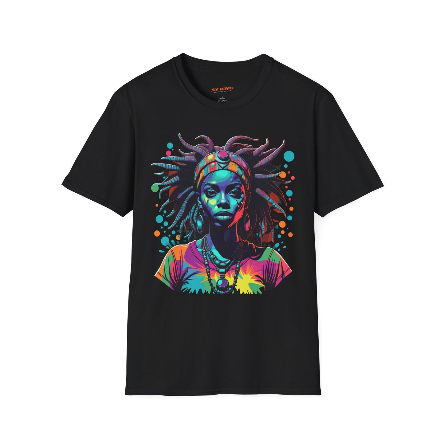 Psychedelic Afrocentric Lady Unisex Softstyle T-Shirt | Afro Rebel Frequency