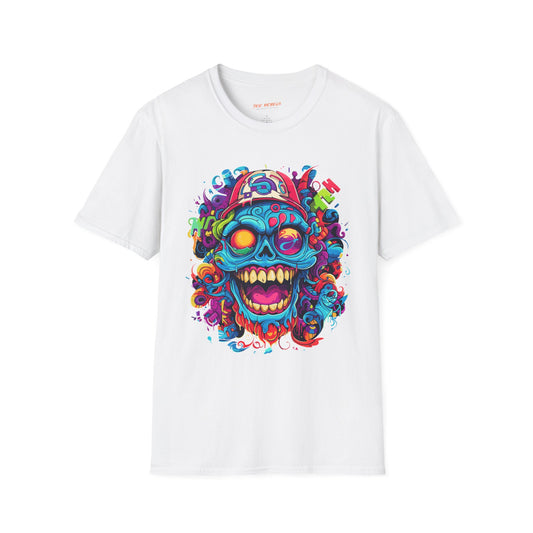 Psychedelic Happy Skull Graphic Unisex Softstyle T-Shirt | Happy Skull Rebel Frequency