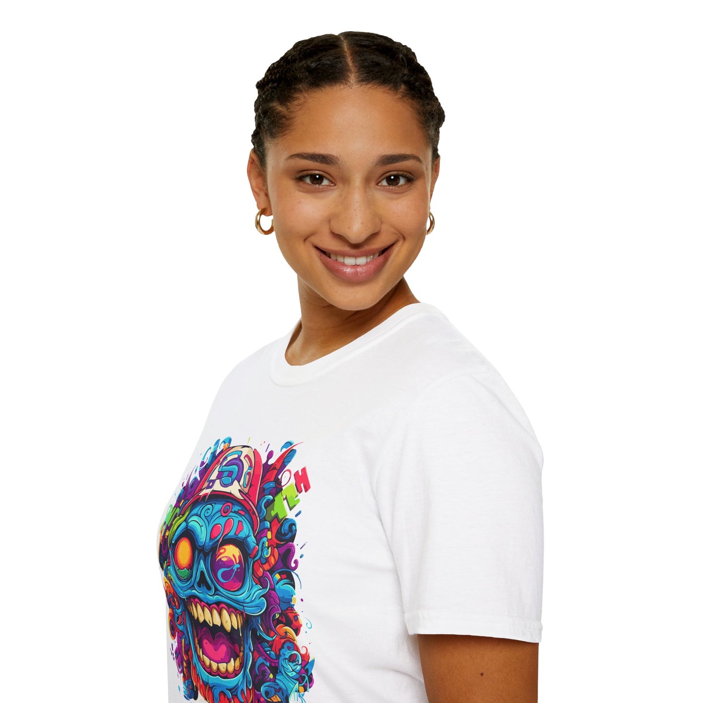 Psychedelic Happy Skull Graphic Unisex Softstyle T-Shirt - Happy Skull Rebel Frequency