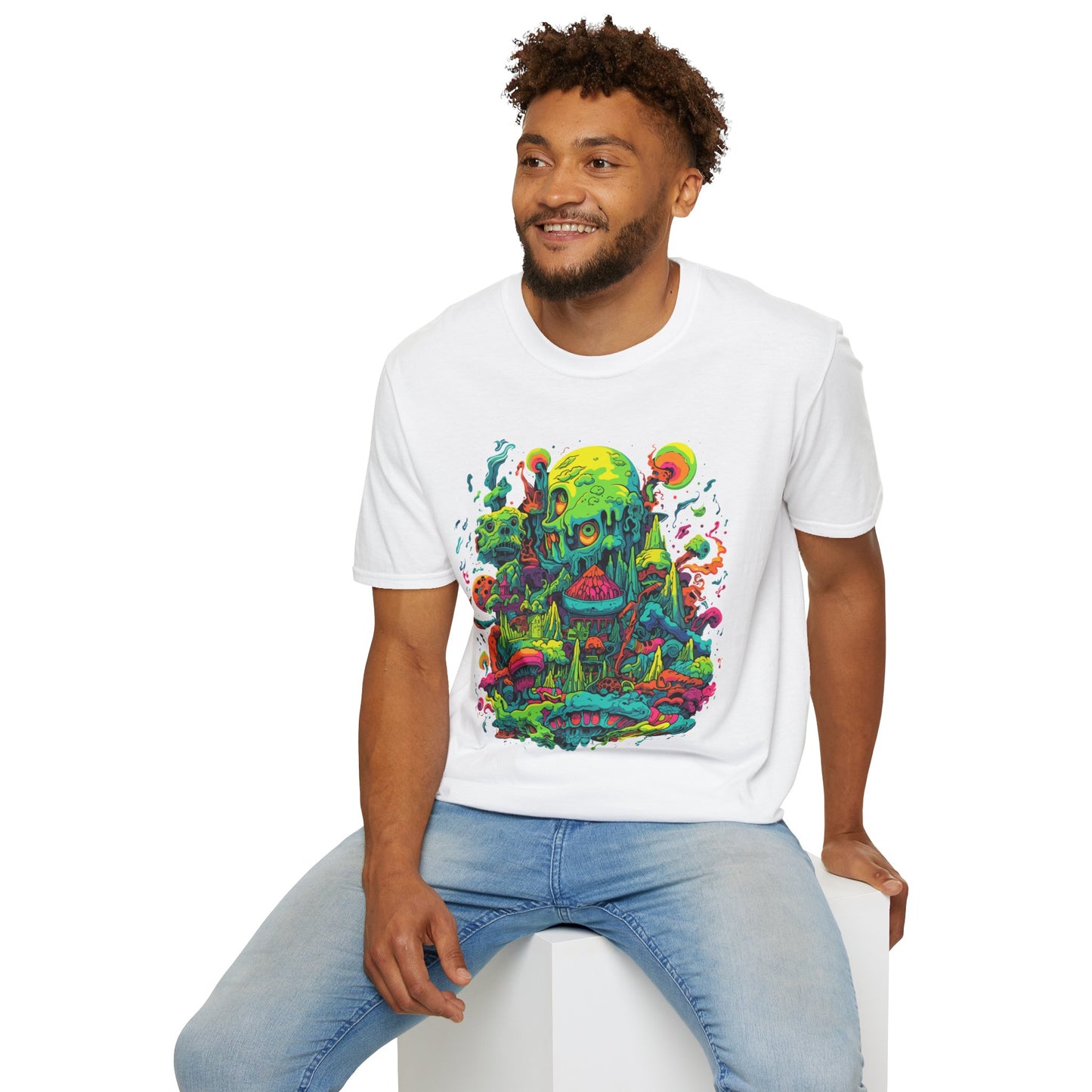 Psychedelic Fantasy Mushroom Art Unisex Softstyle Tee | Mushroom Rebel Frequency