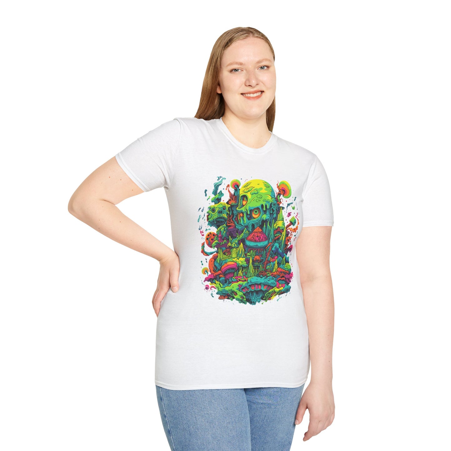 Psychedelic Fantasy Mushroom Art Unisex Softstyle Tee | Mushroom Rebel Frequency