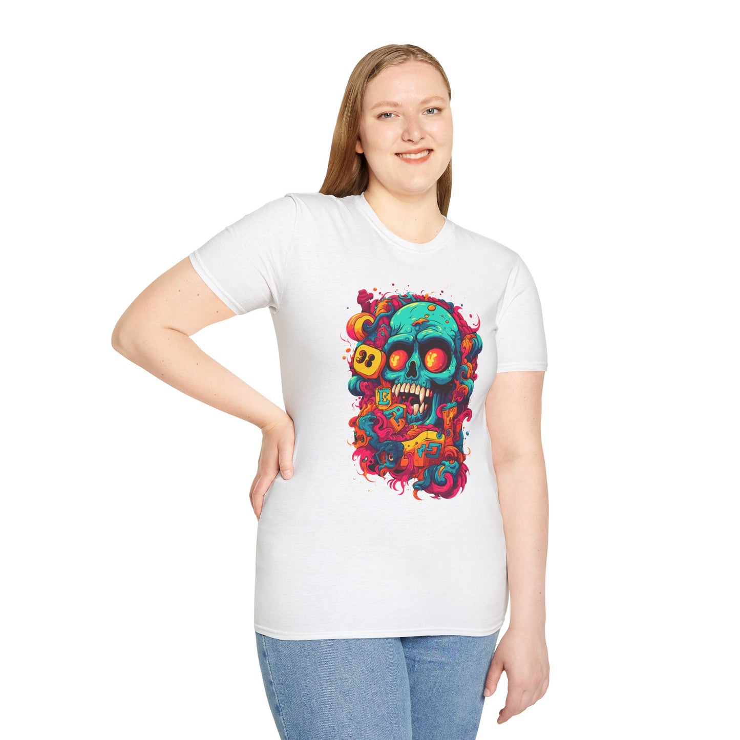 Psychedelic Skull Graphic Unisex Softstyle T-Shirt | Skull Rebel Frequency