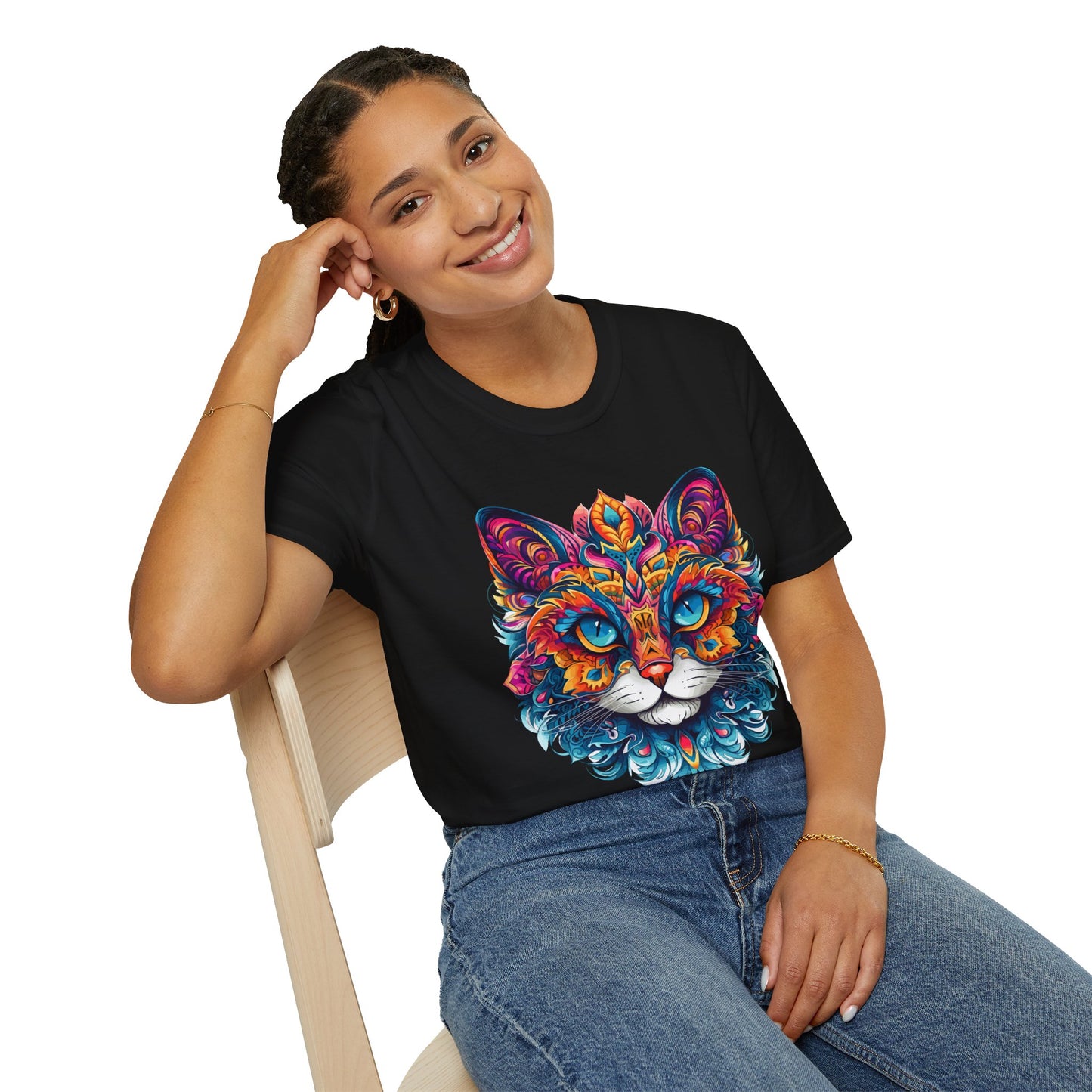 Psychedelic Cat Mandala Unisex Softstyle T-Shirt | Cat Rebel Frequency