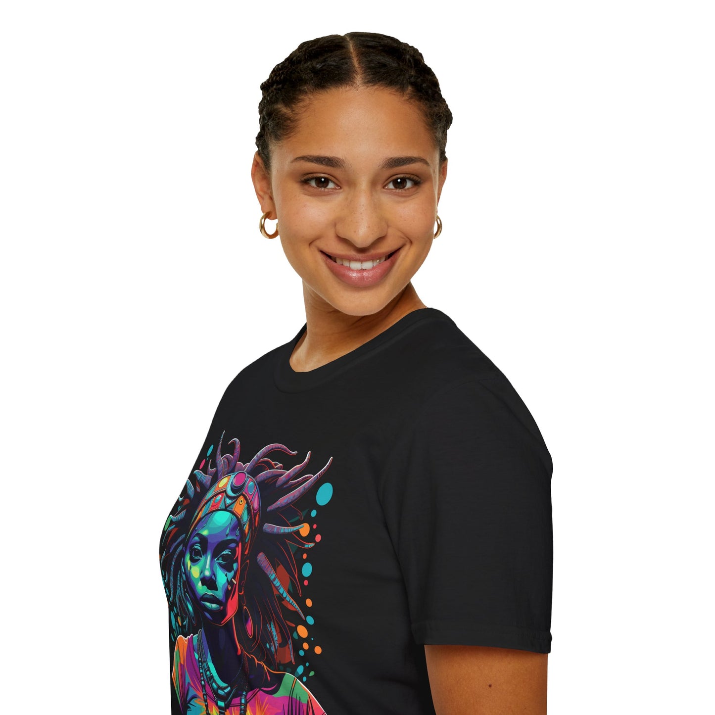 Psychedelic Afrocentric Lady Unisex Softstyle T-Shirt | Afro Rebel Frequency