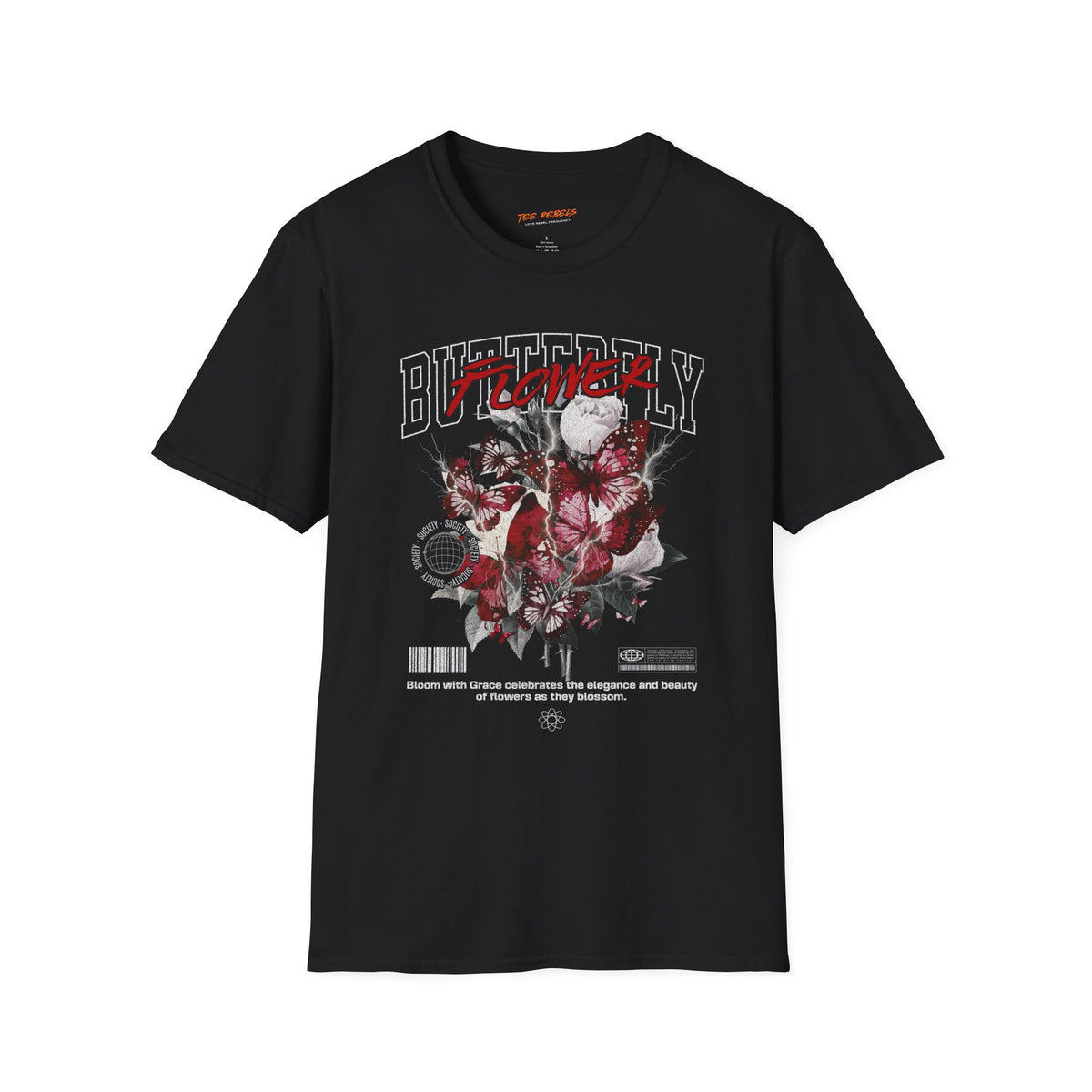 Butterfly Flower — Spread Love Rose Graphic T-Shirt