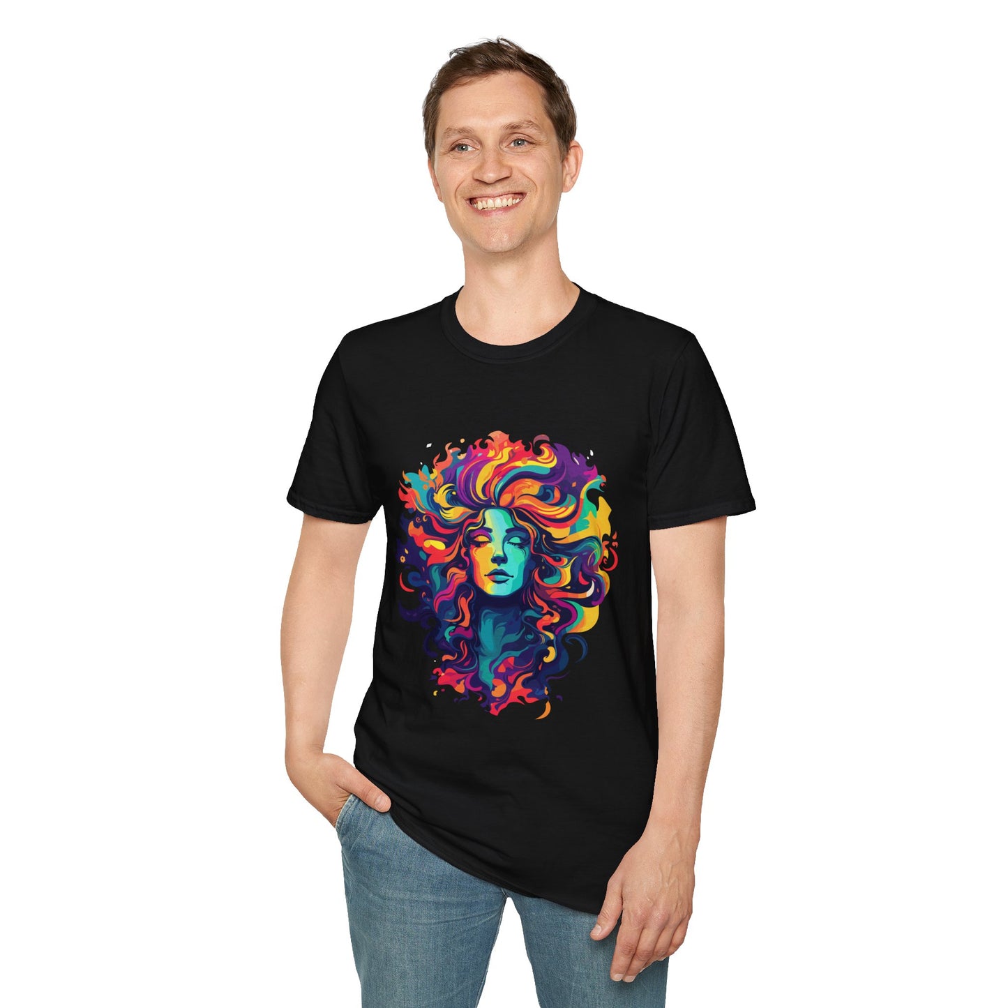 Psychedelic Bohemian Goddess Unisex Softstyle T-Shirt | Bohemian Rebel Frequency