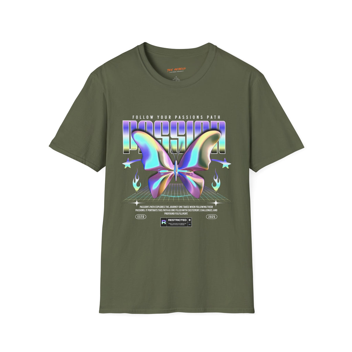 Passion Chrome Butterfly Spread Love Rose Graphic T-Shirt
