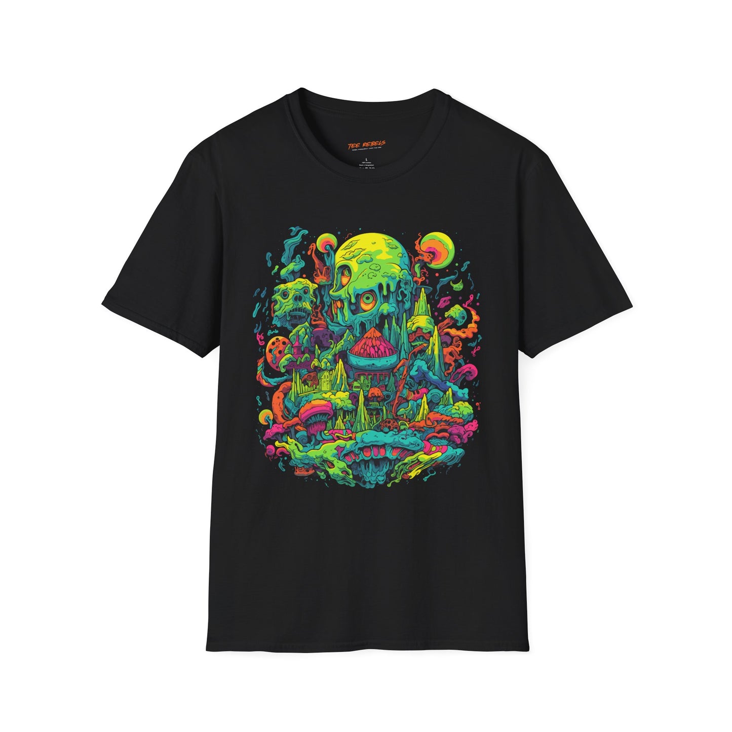 Psychedelic Fantasy Mushroom Art Unisex Softstyle Tee | Mushroom Rebel Frequency