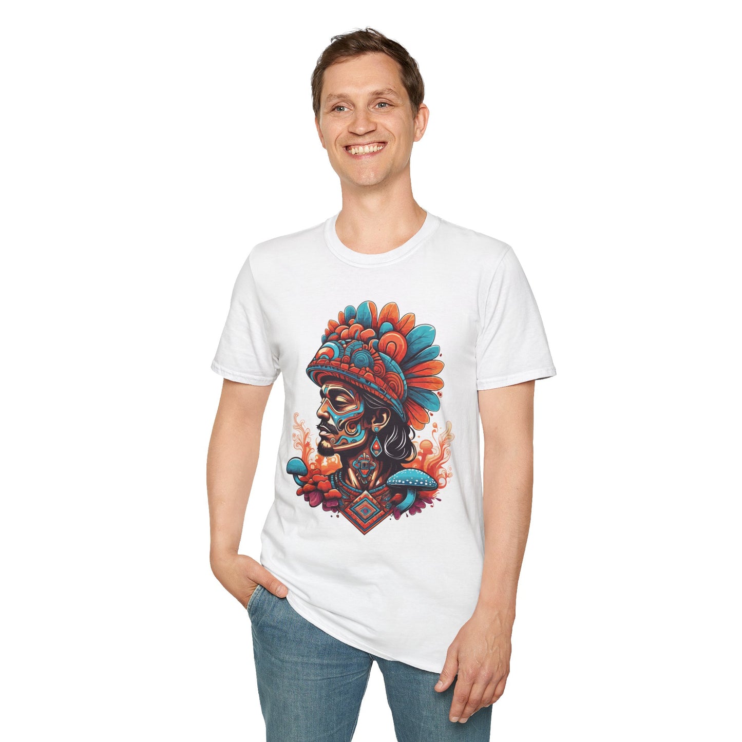 Psychedelic Indigenous Man Unisex Softstyle T-Shirt | Indigenous Rebel Frequency