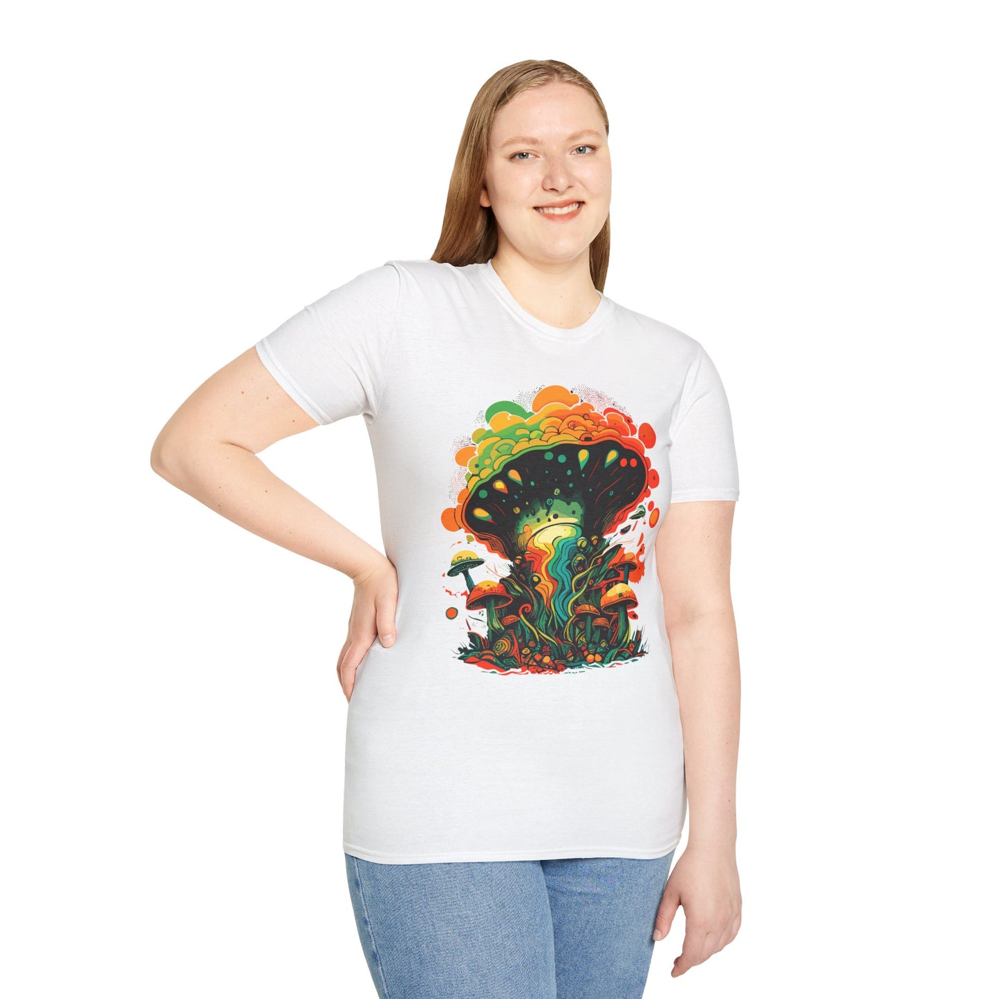 Psychedelic Mushroom Unisex Softstyle T-Shirt | Psychedelic Mush Rebel Frequency