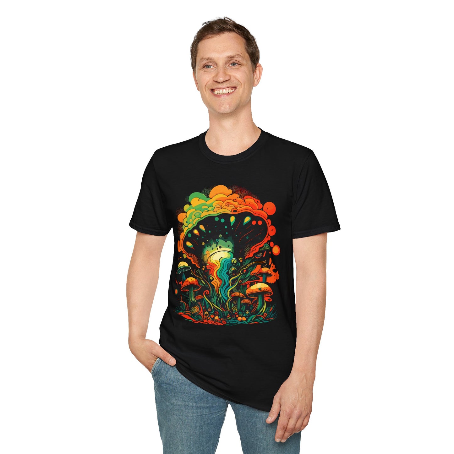 Psychedelic Mushroom Unisex Softstyle T-Shirt | Psychedelic Mush Rebel Frequency