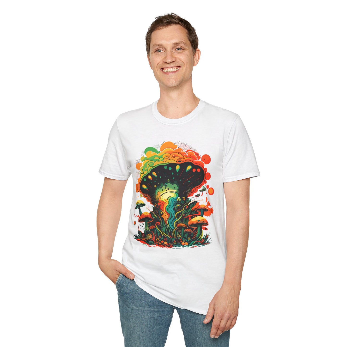 Psychedelic Mushroom Unisex Softstyle T-Shirt | Psychedelic Mush Rebel Frequency