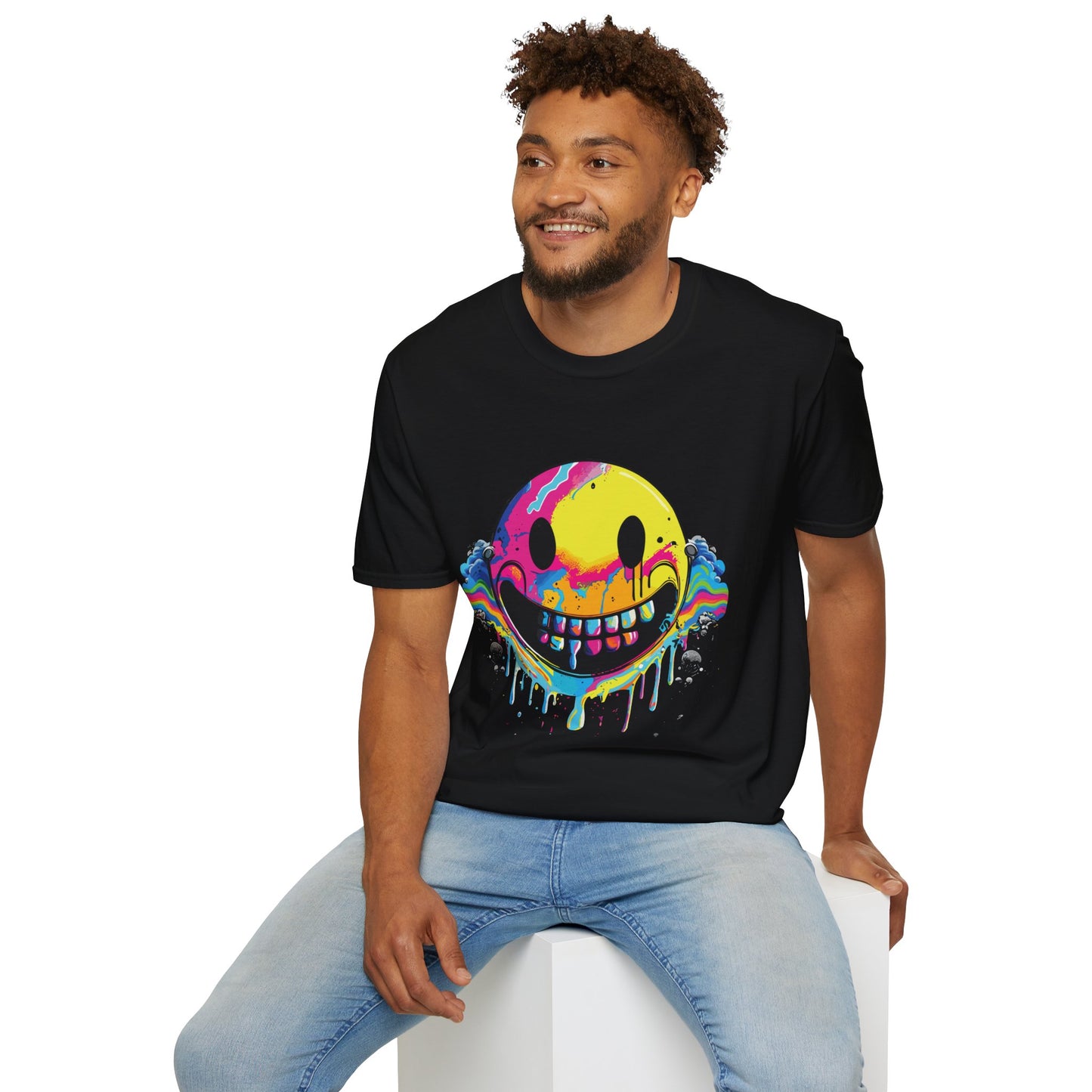 Vibrant Smiley Graphic Unisex Softstyle T-Shirt | Smile Rebel Frequency