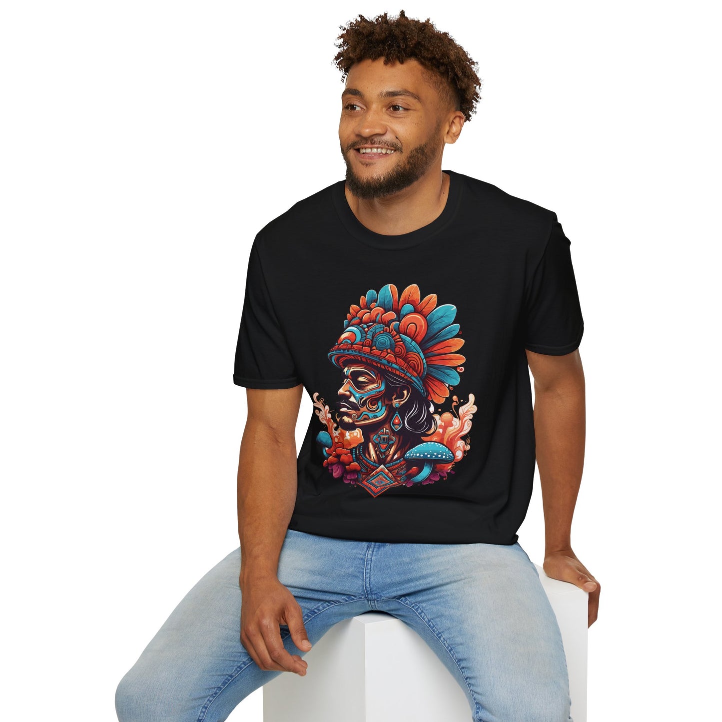 Psychedelic Indigenous Man Unisex Softstyle T-Shirt | Indigenous Rebel Frequency