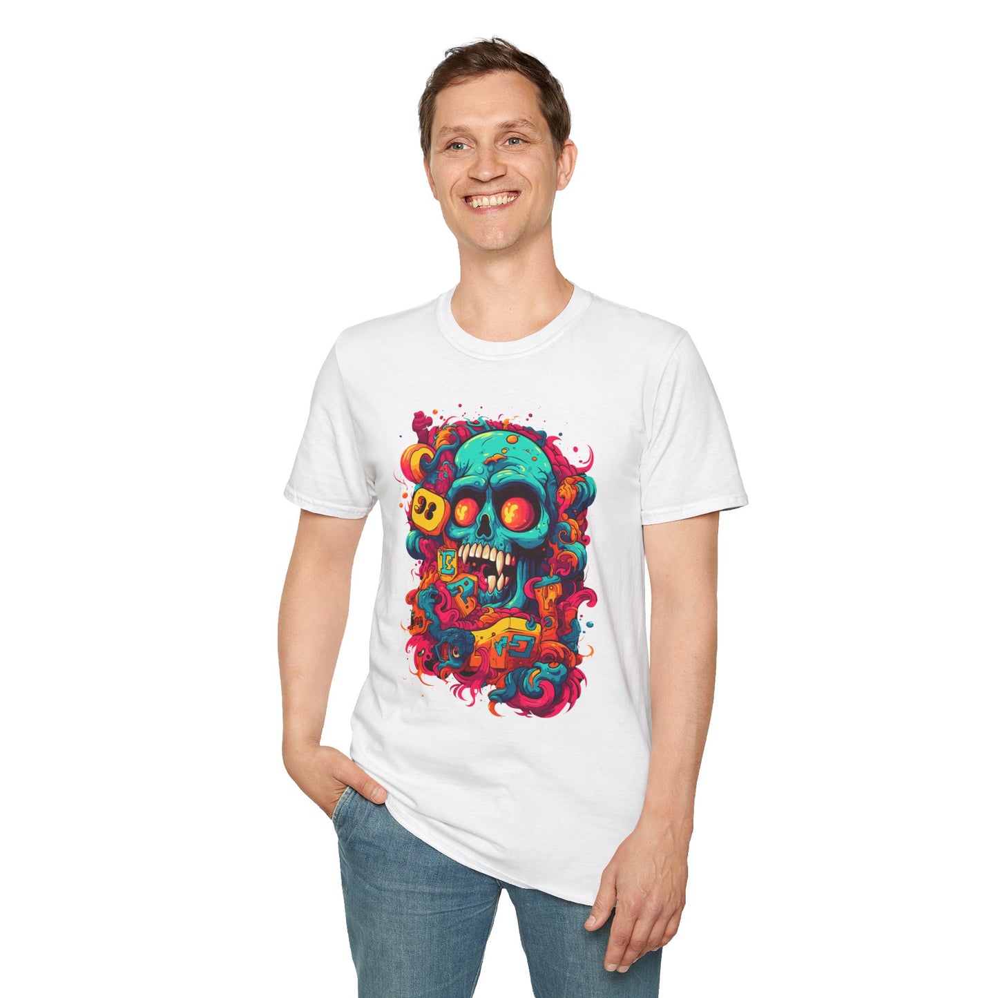 Psychedelic Skull Graphic Unisex Softstyle T-Shirt | Skull Rebel Frequency