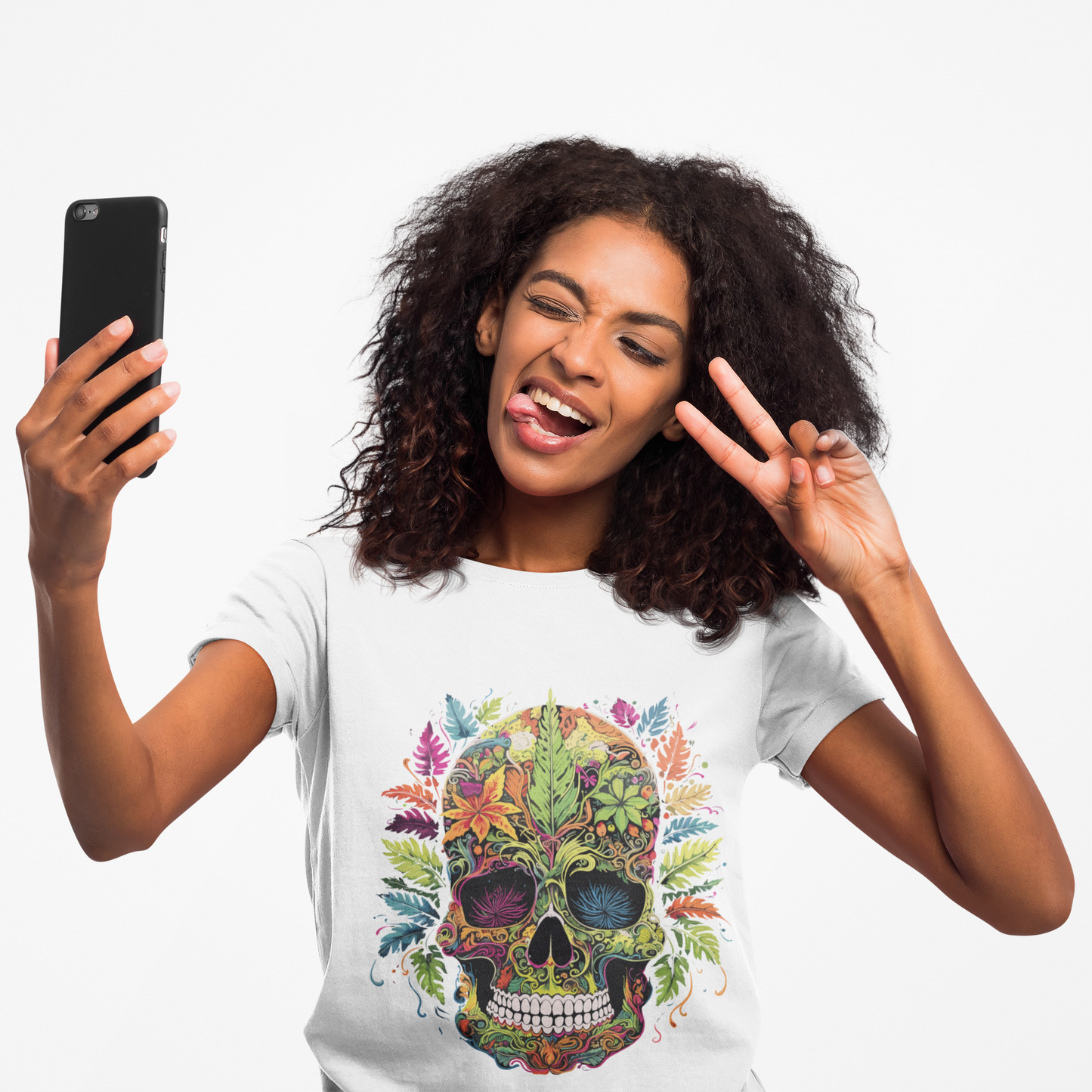 Psychedelic Skull Floral Leafy Unisex T-Shirt | Skull Rebel Frequency