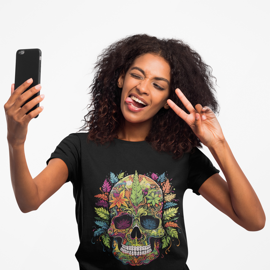 Psychedelic Skull Floral Leafy Unisex T-Shirt | Skull Rebel Frequency