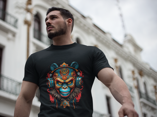 Psychedelic Monkey Headphones Unisex T-Shirt | Monkey Rebel Frequency