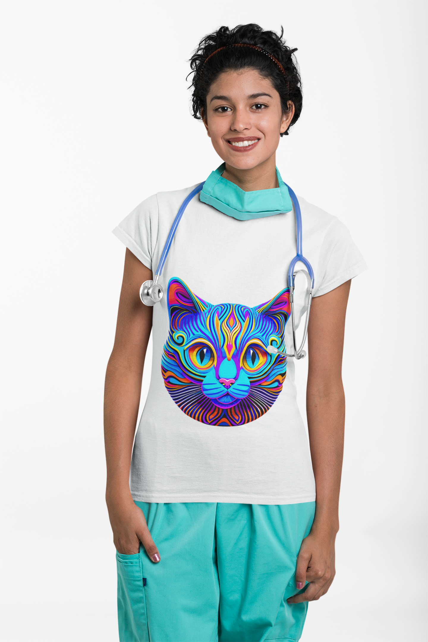 Psychedelic Synthwave Cat Unisex T-Shirt | Cat Rebel Frequency