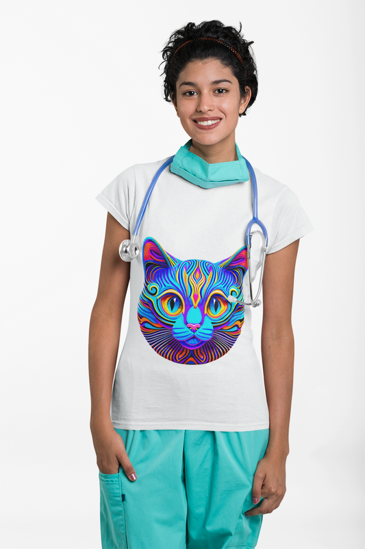 Psychedelic Synthwave Cat Unisex T-Shirt | Cat Rebel Frequency