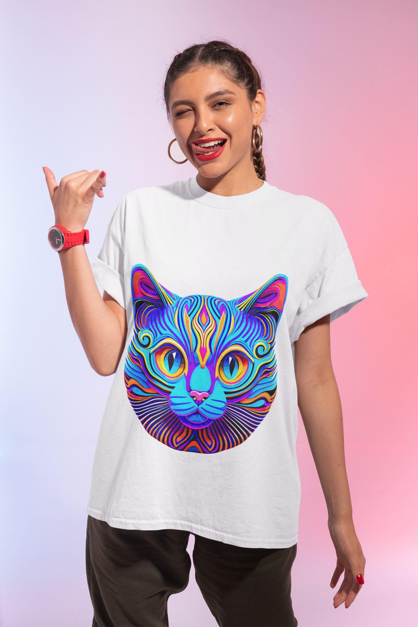 Psychedelic Synthwave Cat Unisex T-Shirt | Cat Rebel Frequency