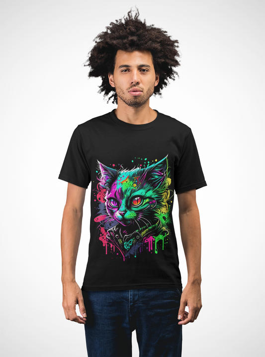Psychedelic Synthwave Cat Unisex T-Shirt | Cat Rebel Frequency