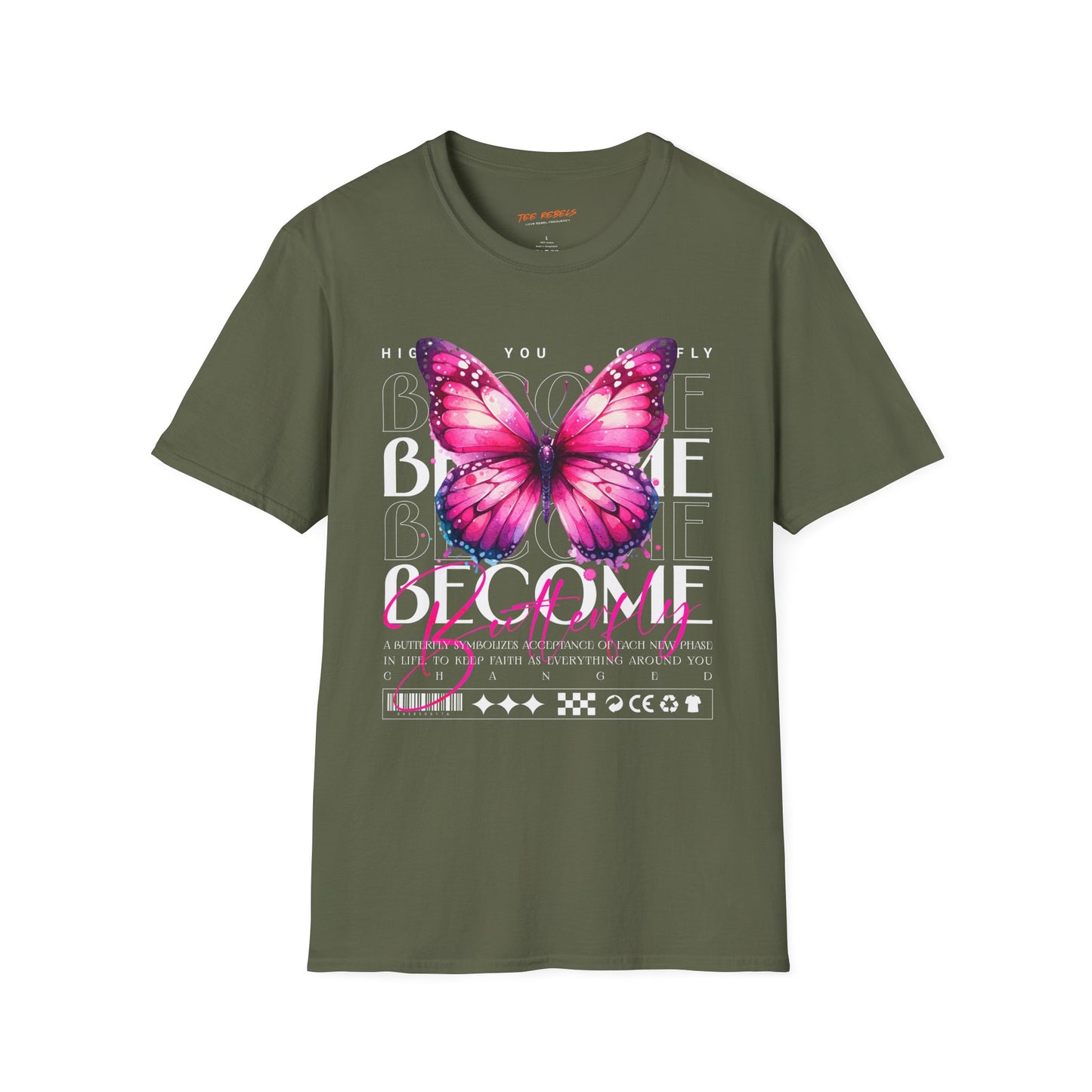 Become Butterfly T-Shirt — Pink Butterfly & "Spread Love" Rose Graphic Tee