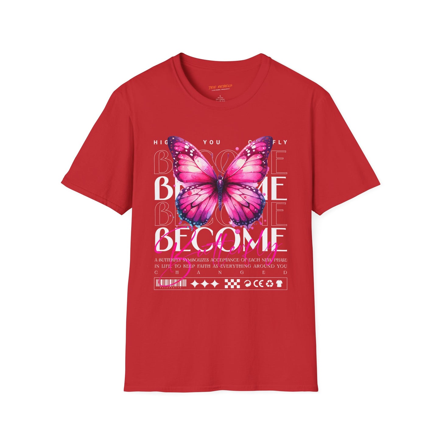Become Butterfly T-Shirt — Pink Butterfly & "Spread Love" Rose Graphic Tee