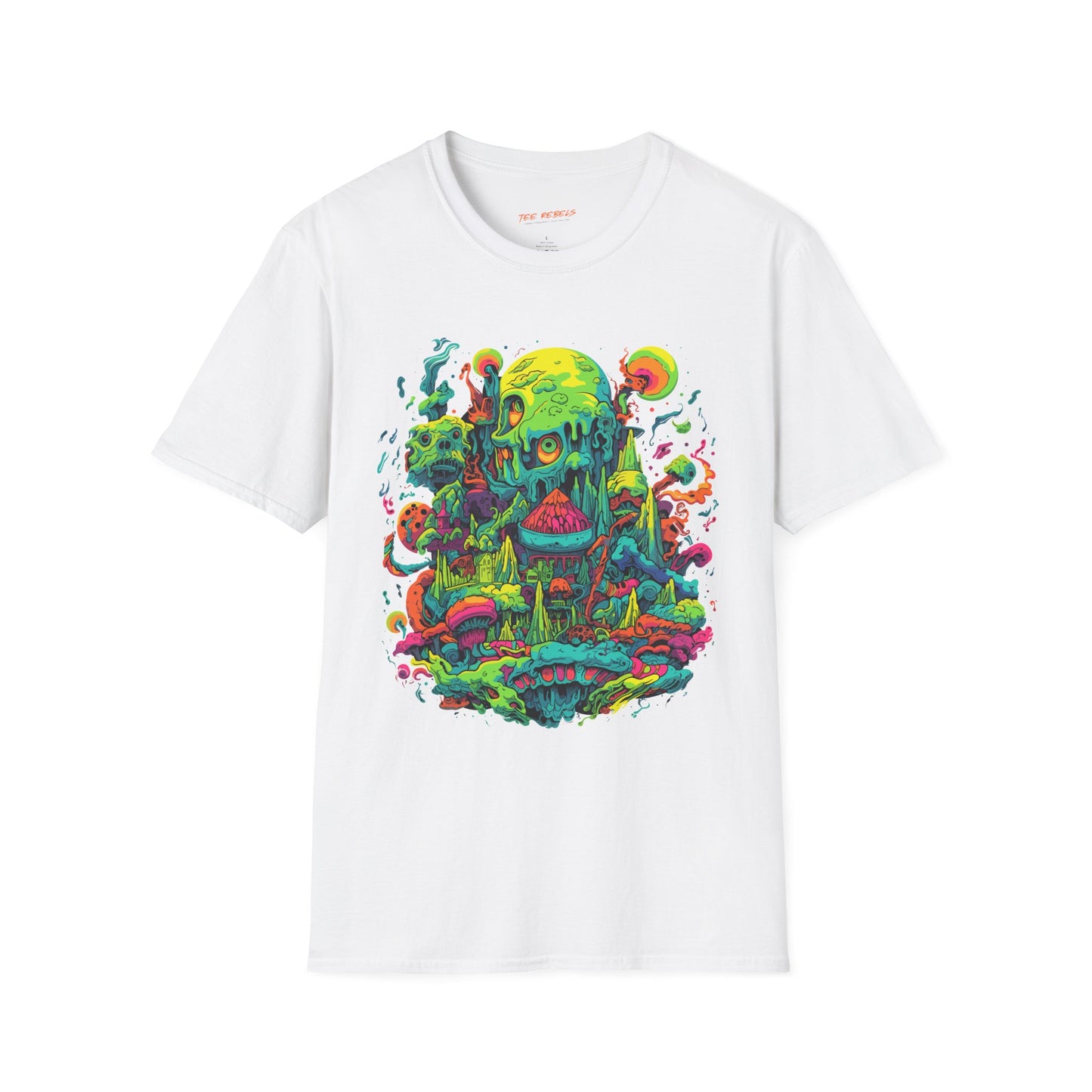 Psychedelic Fantasy Mushroom Art Unisex Softstyle Tee | Mushroom Rebel Frequency