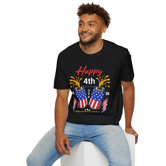 Happy 4th and Beer Cans Unisex Streetwear T-Shirt | USA Graphic Design | Beer Rebel Frequency