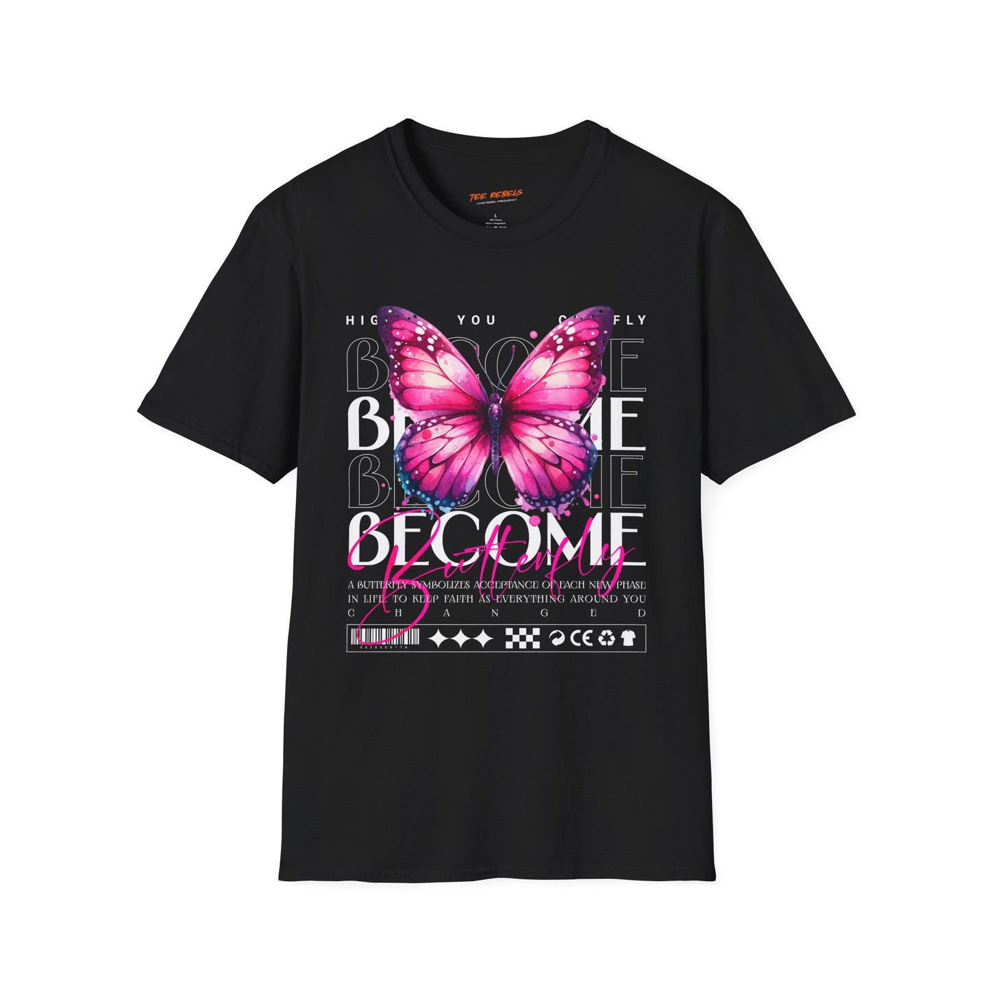 Become Butterfly T-Shirt — Pink Butterfly & "Spread Love" Rose Graphic Tee