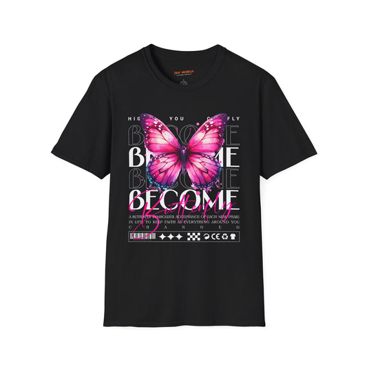Become Butterfly T-Shirt — Pink Butterfly & "Spread Love" Rose Graphic Tee