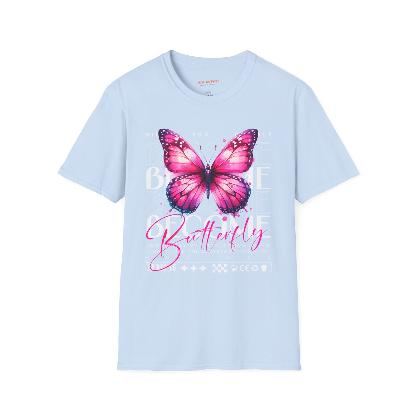 Become Butterfly T-Shirt — Pink Butterfly & "Spread Love" Rose Graphic Tee