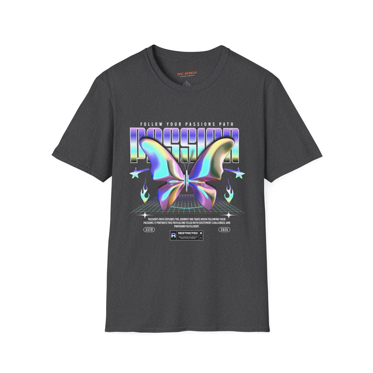 Passion Chrome Butterfly Spread Love Rose Graphic T-Shirt
