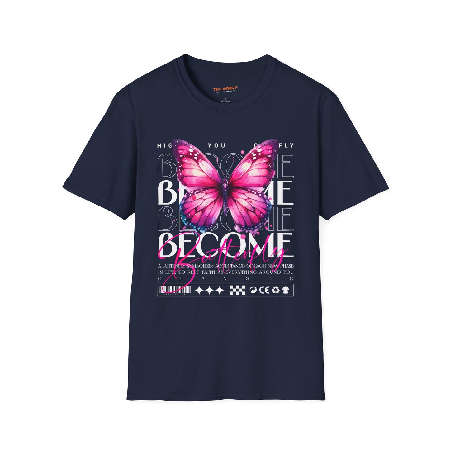 Become Butterfly T-Shirt — Pink Butterfly & "Spread Love" Rose Graphic Tee