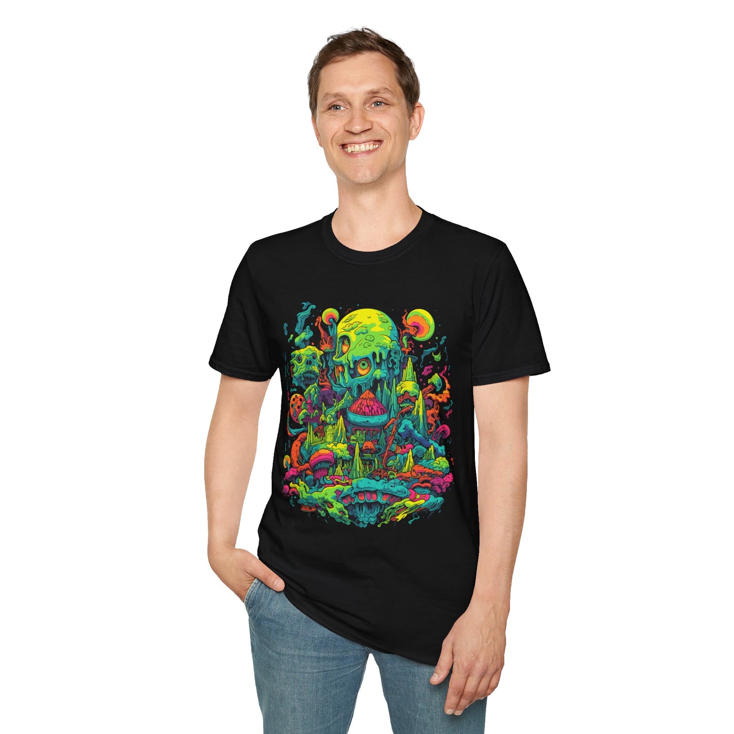 Psychedelic Fantasy Mushroom Art Unisex Softstyle Tee | Mushroom Rebel Frequency