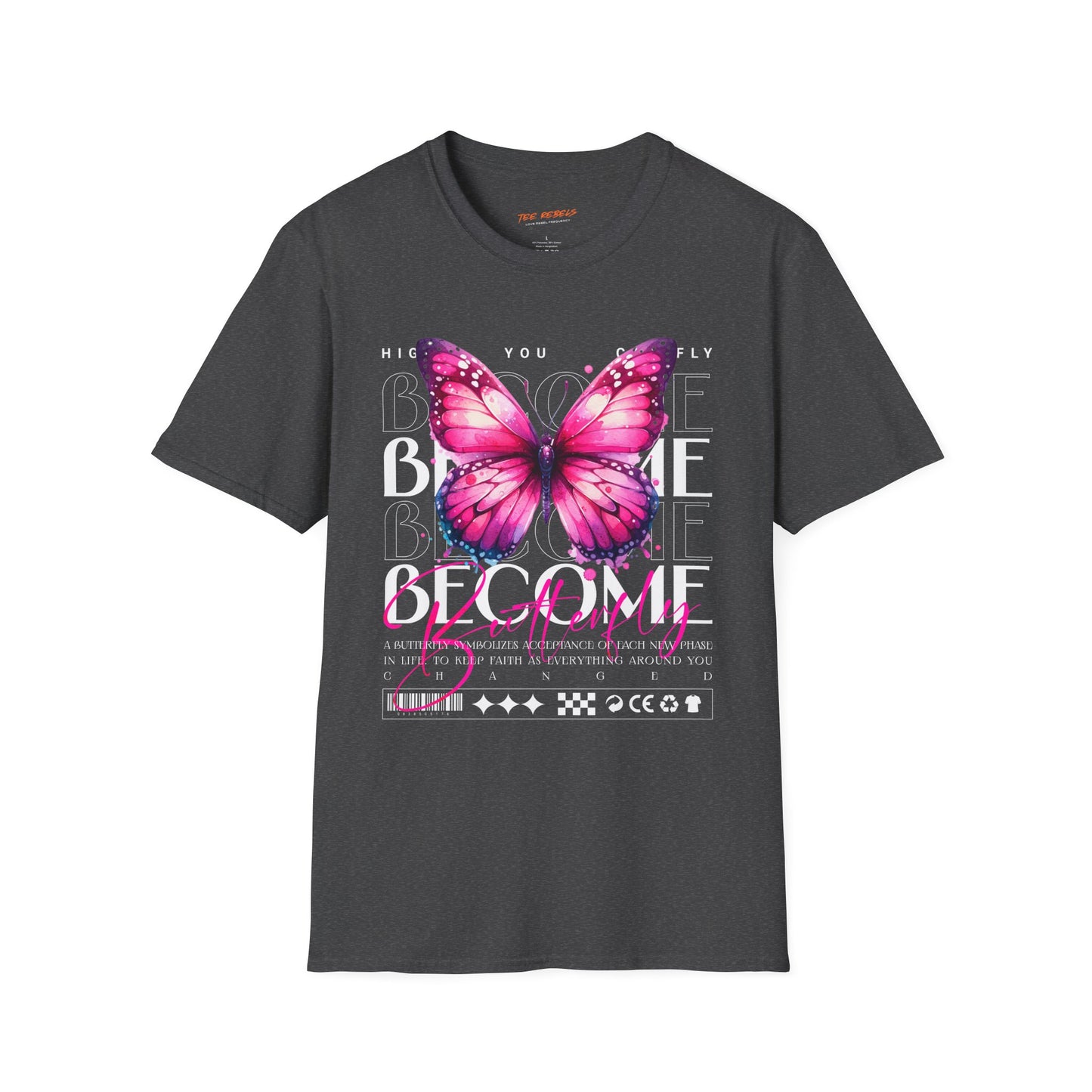 Become Butterfly T-Shirt — Pink Butterfly & "Spread Love" Rose Graphic Tee